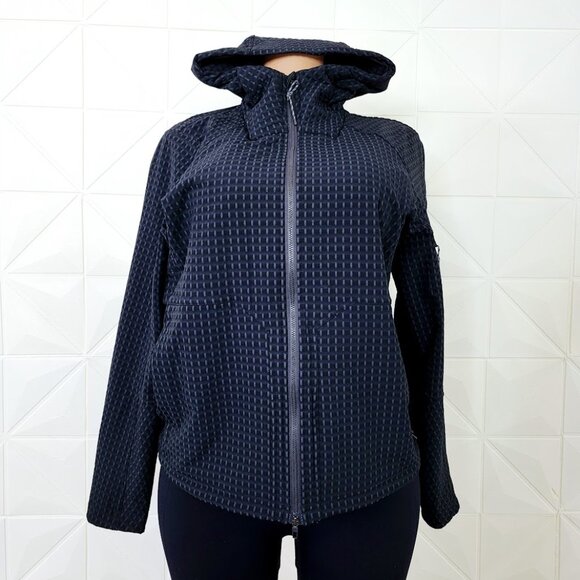 Lululemon Women Black Graphite Grey Water-Repellent Grid Fleece Hiking Jacket S - Picture 2 of 10